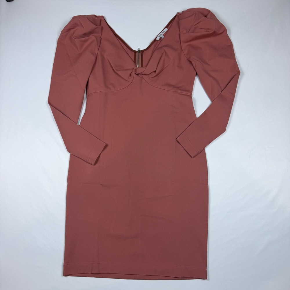 Andre Tan Sheath Dress Womens M Rose Like New Puff Sleeve Wool Blend Chain Zip‎